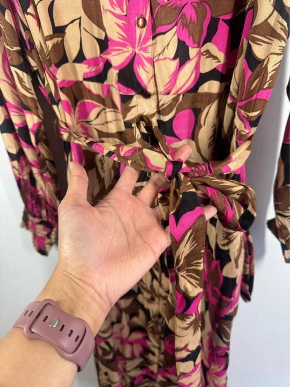 Kaffe Curve Floral Midi Dress Brown Pink Size 48 Boho Vacation Chic Resort Wear